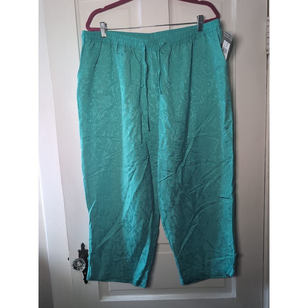 Erin London Opening Act Teal Textured Floral Cropped Leg Pants Women's 2X(890)